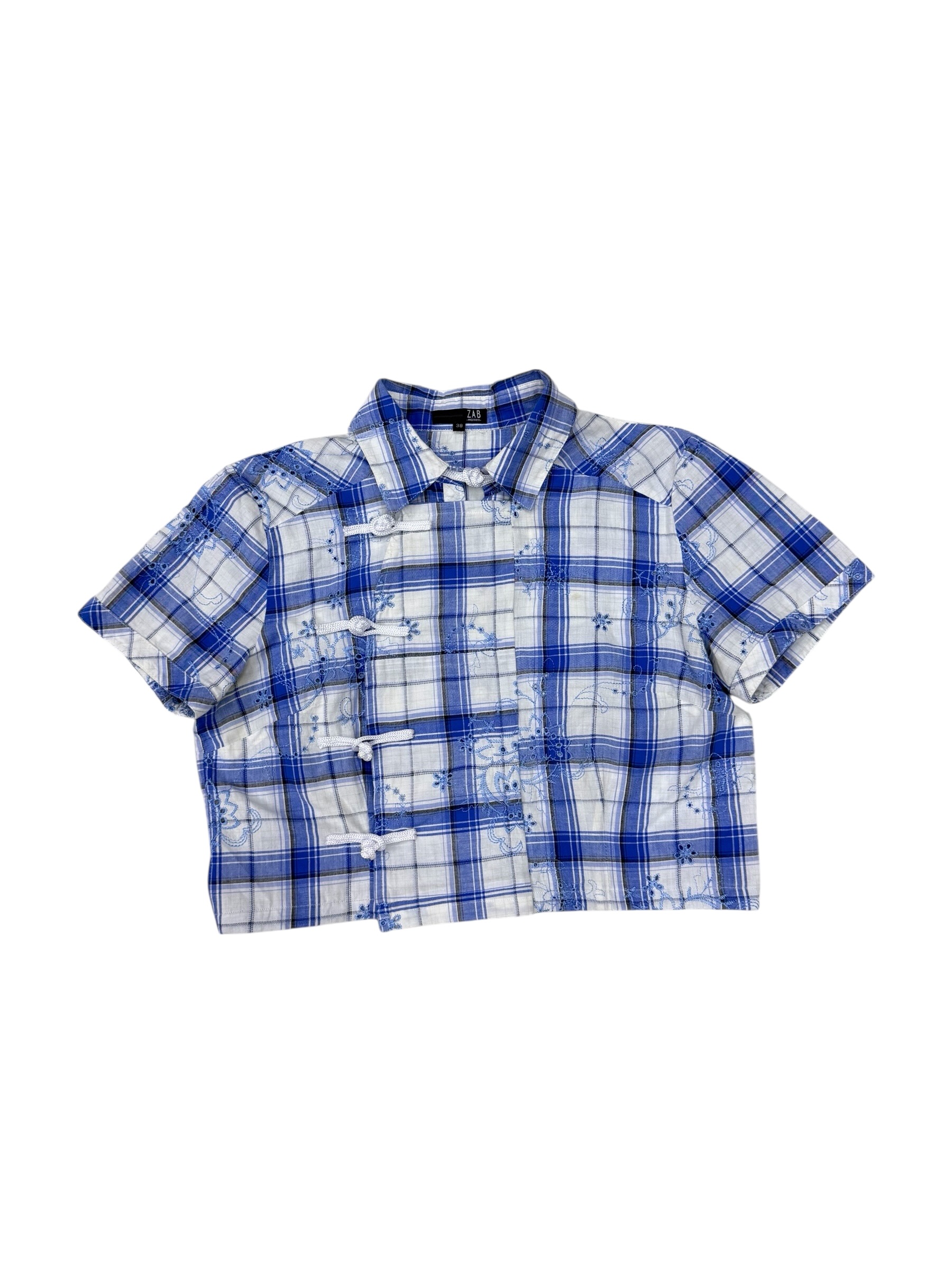 Blusa upcycling cuadrillé celeste · Pieza única - Imagen 2