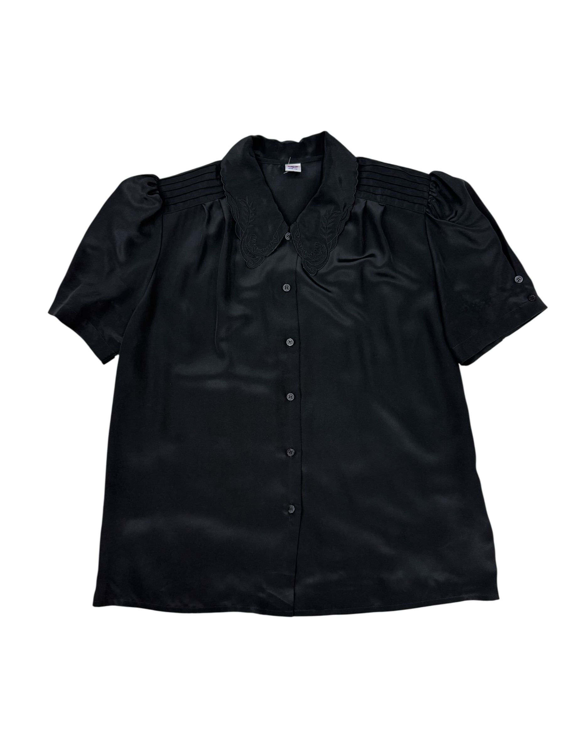 Blusa negra vintage con cuello bordado - Imagen 2