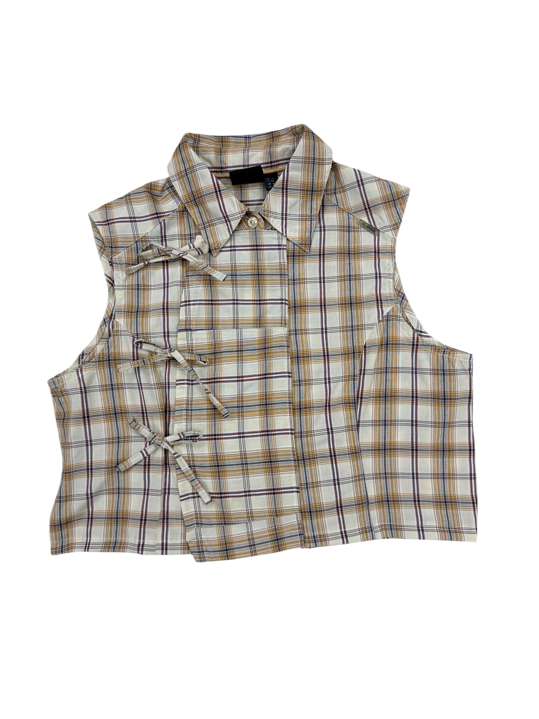 Blusa crop upcycling estilo qipao cuadrillé - Imagen 2