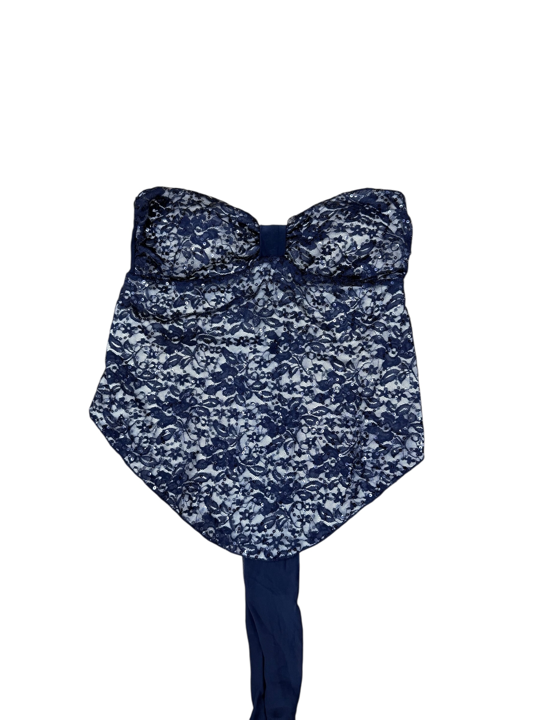 Polera strapless negra de encaje y lentejuelas - Imagen 2